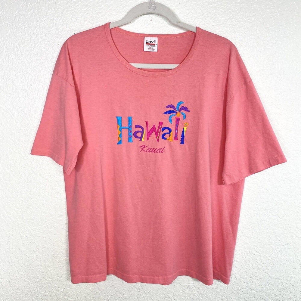 Vintage Hawaii Kauai Shirt Womens Extra Large Embroidered Destination Tee Anvil